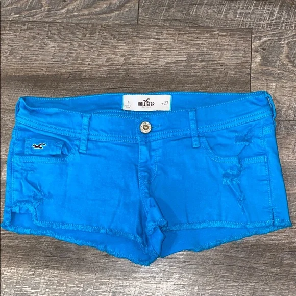 Hollister Women's Bright Blue Denim Micro distressed Shorts NWOT - Picture 1 of 10